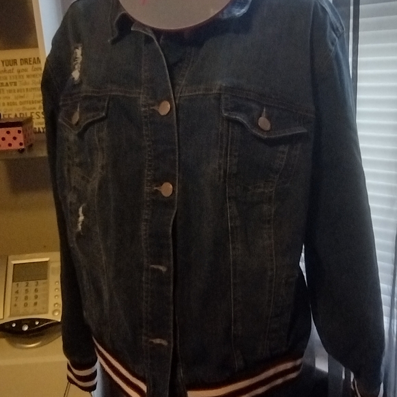 Dollhouse Blue Denim Jacket with Striped Cuffs - Picture 6 of 7